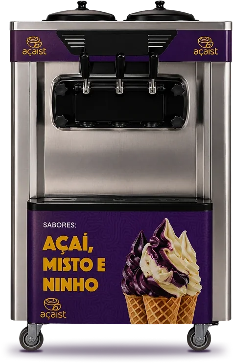 Máquina de sorvete soft adesivada Açaíst com sabores açaí, misto e ninho